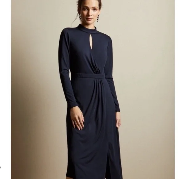 NWT TED BAKER NAVY ASYMMETRICAL KEYHOLE LONG SLEEVE MIDI DRESS SZ 10/12 TED  4